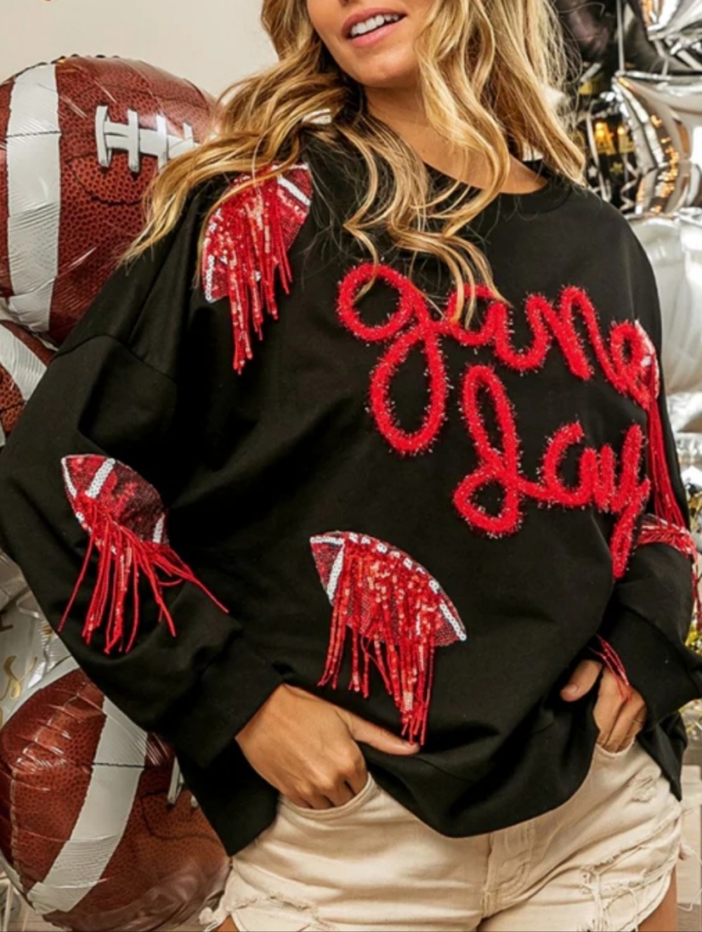 GAME DAY SUPERBOWL SEQUIN SWEATSHIRT - Picture 2 of 9